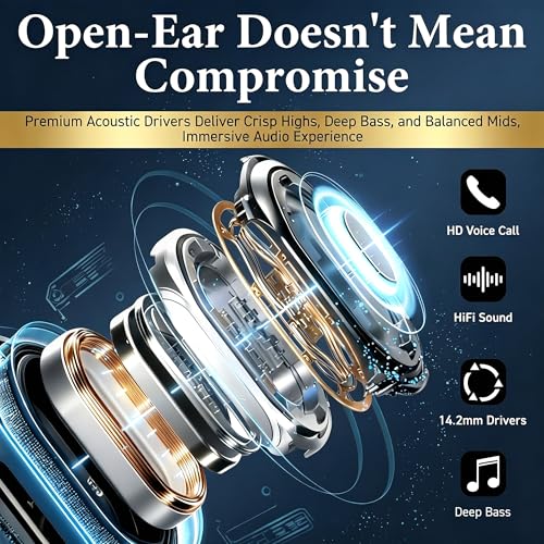 Image of Open-Ear Headphones, Wireless Headphones with Smart Digital Display, Smart Mic, 35H Playtime, Sweat Resistant & Waterproof, Secure Comfortable Fit - Running, Sport, Driving, Outdoor, Daily Use (Black) | (Black) Open Ear Earbuds 35H Playtime, Sweat Resistant & Waterproof, Secure Comfortable Fit - Running, Sport, Driving, Daily