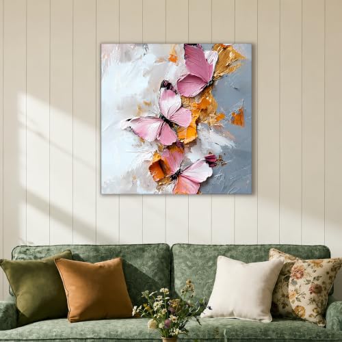 Image of PAINTINGMANTRA Butterfly Floral Canvas Wall Art Painting For wall decoration | Multicolour Butterfly Stretched Canvas Painting For living room, bedroom, home and Office, 22x22 Inch