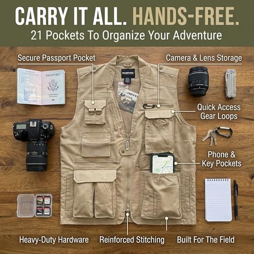 Image of Humvee Utility Vest with 21 Pockets -Travel, Safari, Hunting, Camping, 100% Cotton, Tactical Jacket for Men & Women