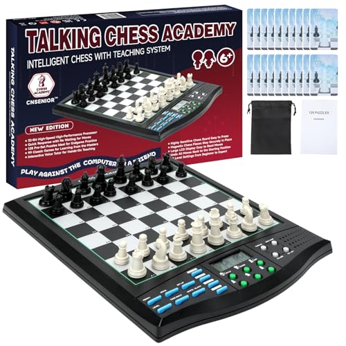 CNSENIOR Electronic Chess Set – 2000 ELO AI Chess Computer with LCD Display, English Voice Tutor & Magnetic Board, Portable Smart Chess Game for Adults &...