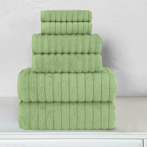 Image of Elegant Comfort 100% Turkish Cotton Corduroy Ribbed Luxury Bath Towels 6-Piece Set, Premium Feel - Quick Dry, Highly Absorbent, Contains 2 Bath Towels, 2 Hand Towels, and 2 Washcloths, Sage