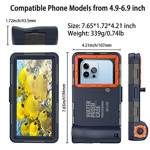 Universal Diving Underwater Case For Photo Video Iphone 14/13/12/11 Pro Max Xr/X/Xs Case Samsung Galaxy S22/S21/S20/S10 Ultra Plus, 50Ft/15M Waterproof Swimming Snorkeling Protective Housing Orange #TOP6