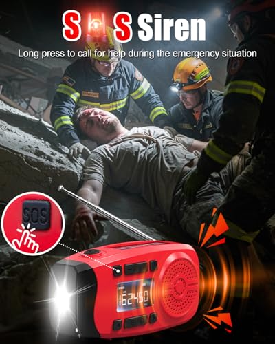 Image of Runningsnail Emergency Weather Radio, 7400mWh Hand Crank Emergency Radio with LCD Display, Support Weather Alert Radio, USB /Solar /Hand Crank, 1W Flashlight & SOS Alarm for Outdoor & Home Emergency
