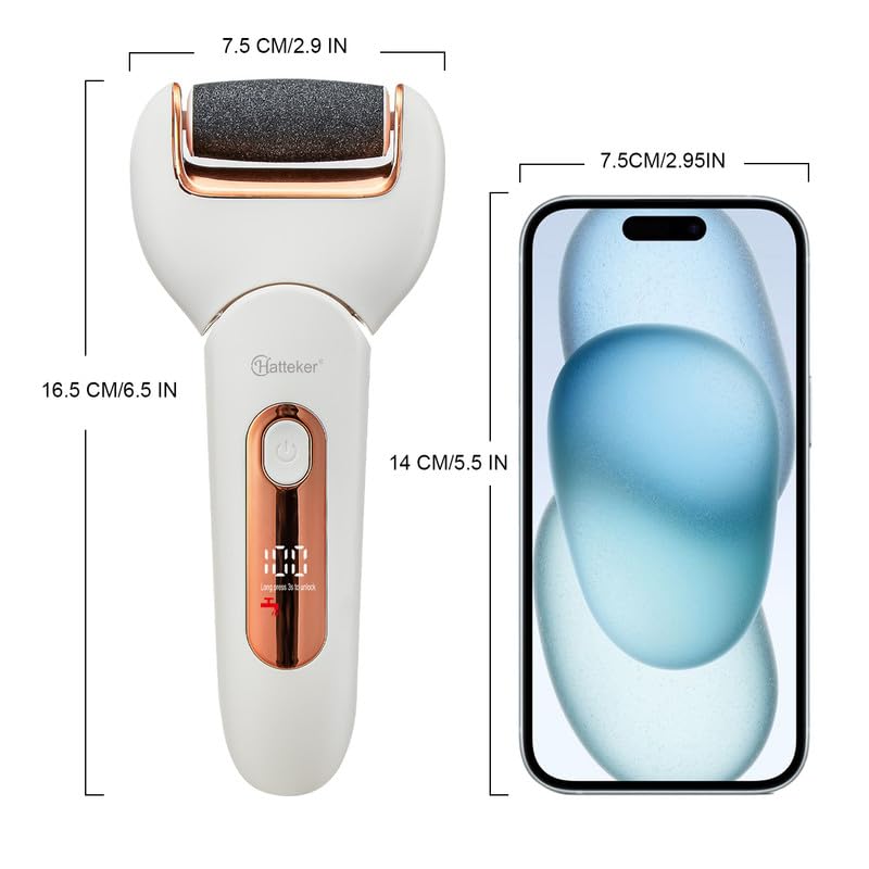 HATTEKER HT-528 Electric Callus Remover for Feet, Rechargeable Callus Remover Pedicure Tools 3 Roller Head & 2 Speed, Digital Display, Foot Care Pedicure Kit for Foot Dead Skin and Calluses, 240 mins 9 51evMM3EHEL