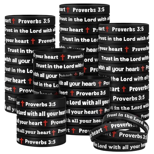 PullCrease 100 Pcs Trust in The Lord with All Your Heart Wristband Proverbs 3: 5 Rubber Wristband 10 Styles with Christian Religious Cross Gifts for Motivation, Support Church Supplies