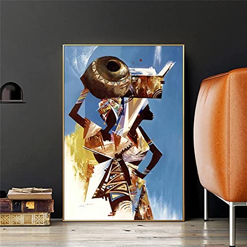 Peinture africaine femme noire abstraite KEBIA sur toile 80x110 cm