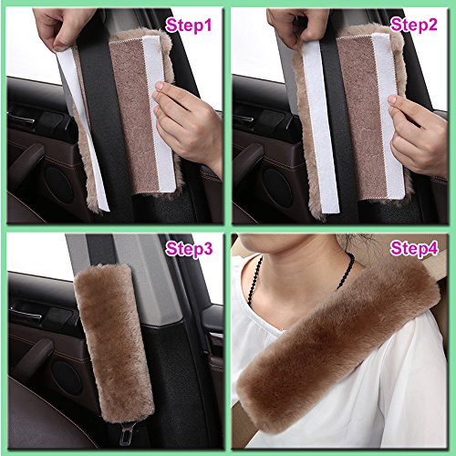 Image of OGLAND 2 Pack Sheepskin Car Seat Belt Cover Pads | Wool Seatbelt Cushions