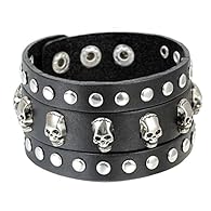 ✔ Size: Total Length: 9.1"(23cm), Width: 1.7"(4.3cm), Adjustable from 7.5"(19cm) to 8.7"(22cmm), Weight: 38g ✔ PUNK ROCK STYLE- Cool designed with wide leather bracelet, featuring skulls, rivet, adding a touch of gothic to your look, perfect clothes ...