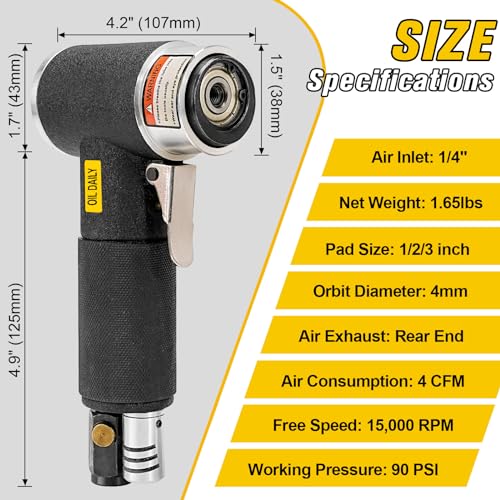 Mini Air Sander 1/2/3 Inch Pneumatic Small Orbital Sanders for Auto Body Work, Metal, Paint Removal, Wood, Mini Polisher with 45PCS Sanding Discs + 3PCS Backing Pads, Air Powered by SI FANG - Image 2
