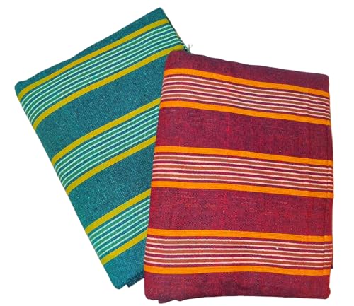 Image of Khadi Handloom Handmade 210TC Single Bed Sheet Cotton 7.5 * 5 feet Combo Pack of 2 Set of 2 Cotton bedsheet Single Bed Combo Offer (Red-Green)