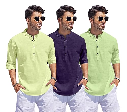 Image of Combo of Men Solid Cotton Blend Straight Kurta Shirt Pack of 3