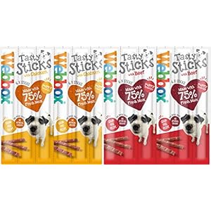 Webbox Dog Delight Variety Pack of 12 (6 x Beef 6 x Chicken) 72 sticks