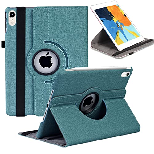 iPad Mini6 ケース 2021モデル 第6世代用 ケース iPad 8.3 インチタブレットケース 360度回転スタンド オートスリープ機能カバー 軽量 手帳型 2段階調節可能 固定バンド 脱落防止耐衝撃 耐久性 Pencil 2のペアリング 充電対応 おしゃれデニム生地