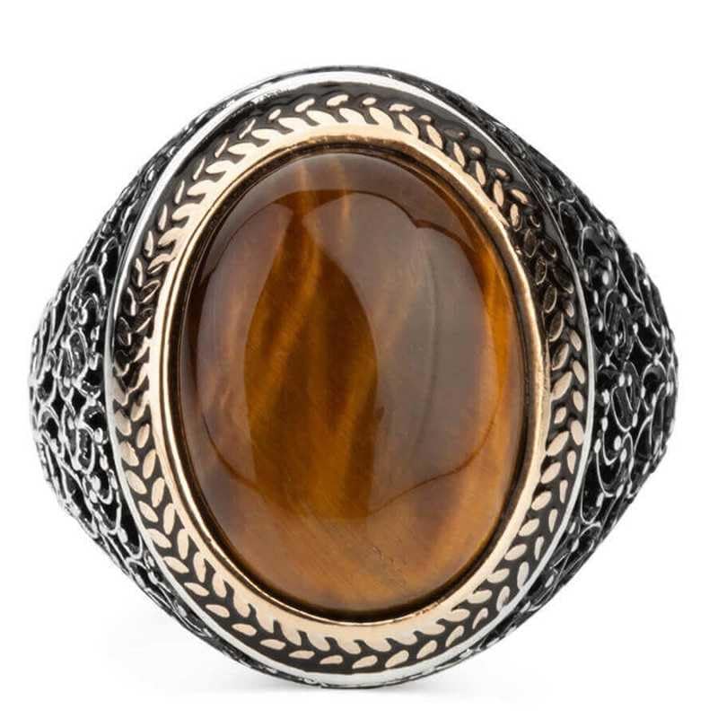 bling queen Men's Silver Plated Ring Featuring Brown Tiger Eye Stone-picture-19