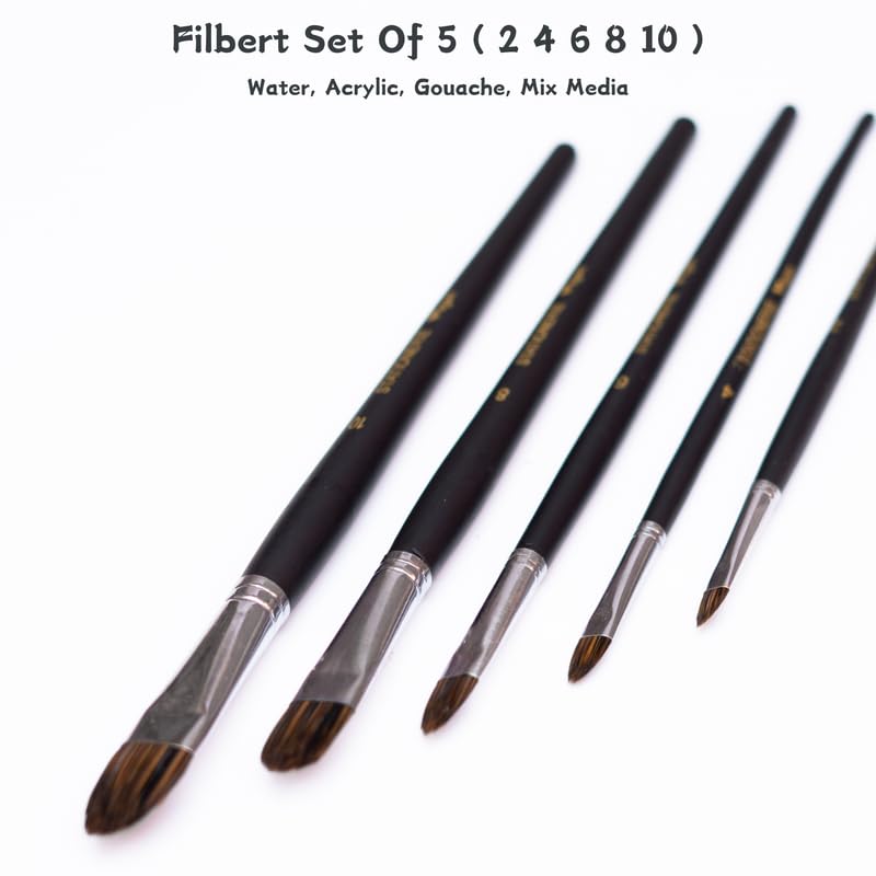 Image of Stationerie Filbert Paint Brushes Set /Handmade Professional Artist Painting Brush Set for Acrylic, Watercolor, & Gouache Painting (Set of 5)