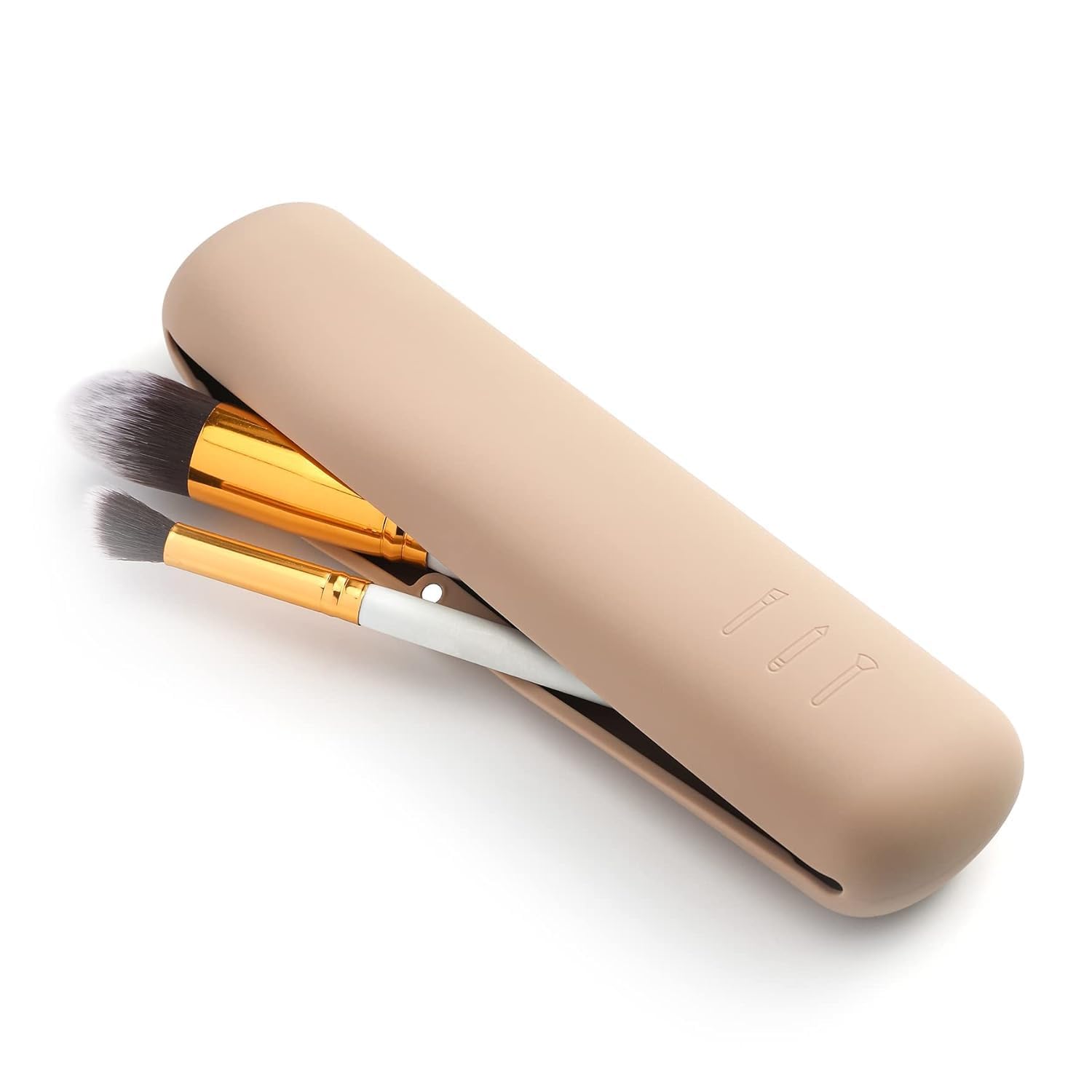 VIKIJO Silicone Makeup Brush Holder, Cosmetic Face Brushes Pouch, Magnetic Anti-fall Out, Soft and Sleek Makeup Tools Organizer for Travel (Khaki)-picture-17