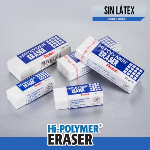 Borrador de polímero Pentel ZAH10PC10 en bloque blanco tamaño grande paquete de 10 unidades 6