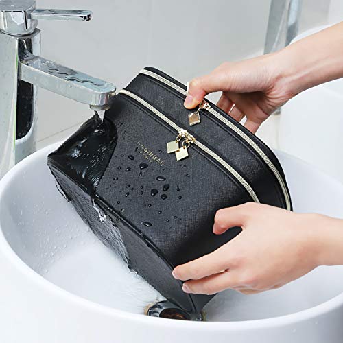 Makeup Bag For Women, Double-Layer Travel Make Up Bags In Black, Waterproof Portable Cosmetic Bag For Cosmetic, Travel Size Toiletries, Makeup Tools #TOP4