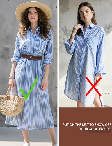 Aupuls 2 IN 1 Wide Leather Belts for Women Thin Belt for Dresses Jeans Pants with Gold Buckle, fit Waist 27-33.5"4