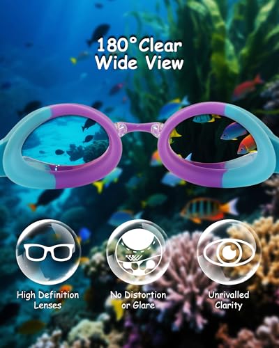 Image of Kids Swim Goggles, Anti-fog and UV Protection with Swim Cap for Age 3-15 Youth Boys Girls Toddler