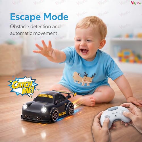 Image of VikriDA 2.4G Mini RC Drifting Induction Car for Kids | Remote Control Racing Car with LED Lights, Sound Effects, 360 Spins, Sensor Control, Auto Demo Toy for Boys & Girls - Black