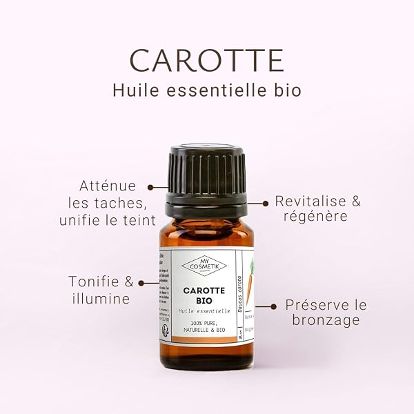 MyCosmetik - Huile Essentielle de Carotte BIO AB - Issue de l'agriculture Biologique - Chémotypées HEBBD/HECT - 100% pure et naturelle - Certifié ECOCERT - Fabriqué en France - 5 ml - 3