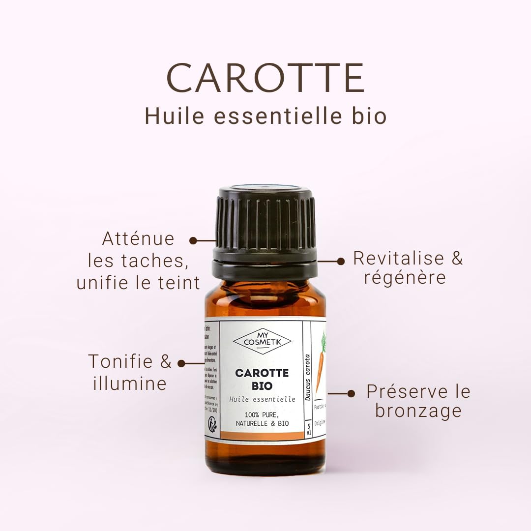 MyCosmetik - Huile Essentielle de Carotte BIO AB - Issue de l'agriculture Biologique - Chémotypées HEBBD/HECT - 100% pure et naturelle - Certifié ECOCERT - Fabriqué en France - 5 ml - 4