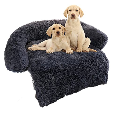 Calming Dog Bed Fluffy Plush Dog Mat for Furniture Protector with Removable Washable Cover for Large Medium Small Dogs…
