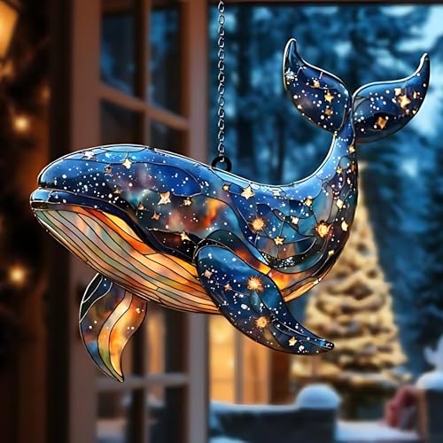 Celestial Whale Acrylic Suncatcher Stained Glass Effect Cosmos Window Car