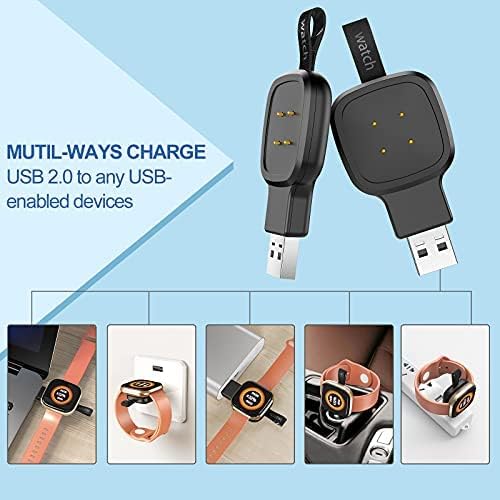 NEWDERY Charger for Fitbit Versa 3 & Fitbit Sense, 2 Pack Portable Travel Replacement USB Charging Dock for Fitbit Watch, Magnetic Wireless Fast Charger for Fitbit Versa 3 & Sense