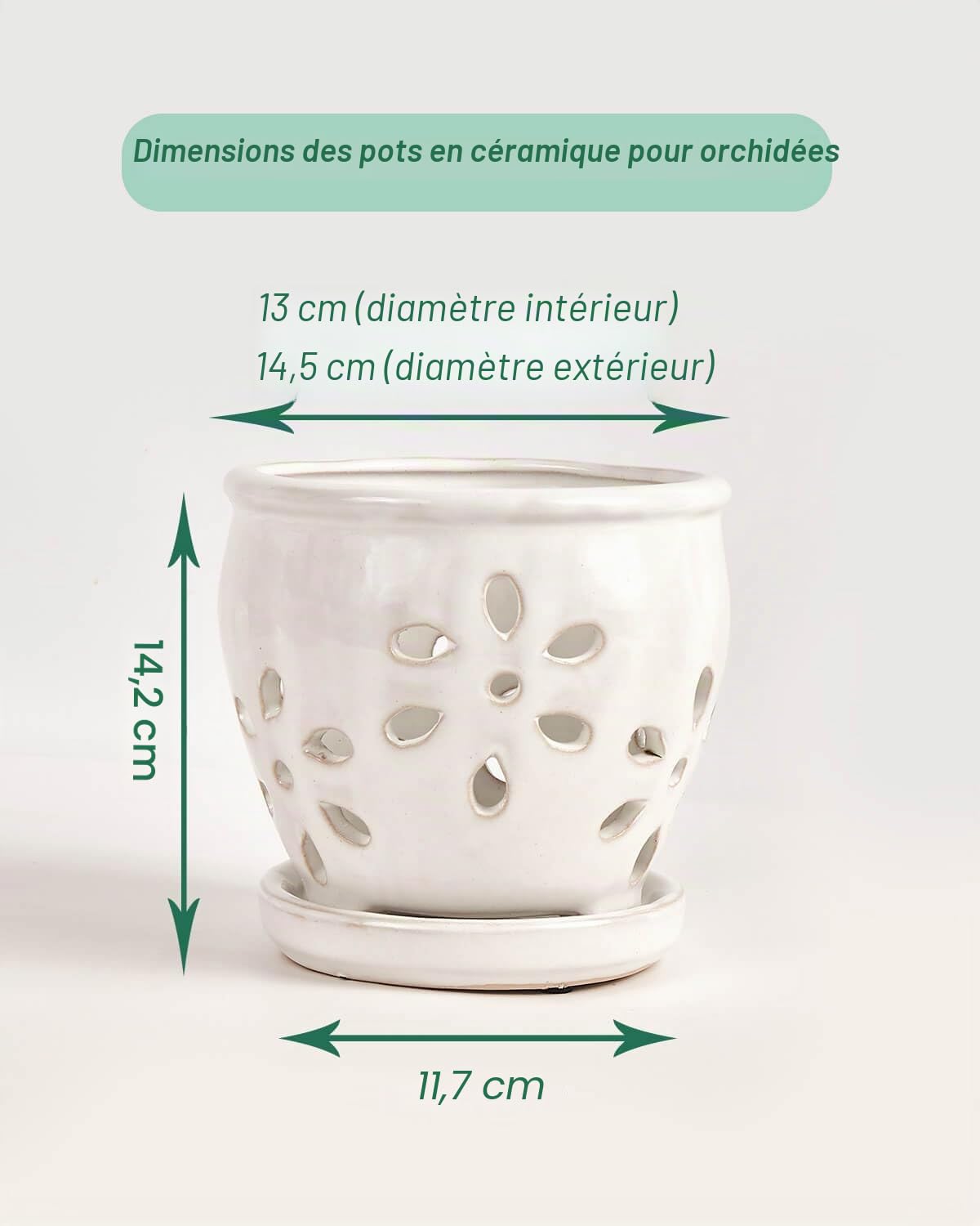 vensovo - Pot en céramique pour orchidée avec Trous et Soucoupe, 13 cm