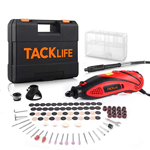 TACKLIFE Rotary Tool Kit with MultiPro Keyless Chuck and Flex Shaft, Versatile Accessories, 4 Attachments and Carrying Case, Multi-functional for Around-the-House Projects-RTD35ACL-Vintage Red