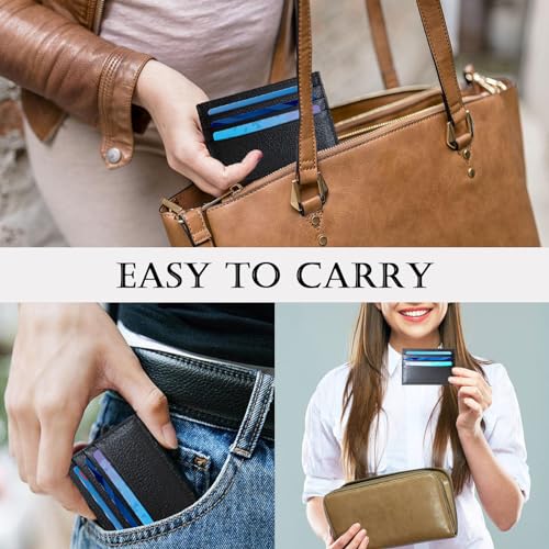 Image of WOXVM Credit Card Holder Wallet RFID Blocking Slim Credit Card Cases Holder Premium Leather Minimalist Front Pocket Small Wallet with 6 Card Slots and 1 Pockets for Men Women