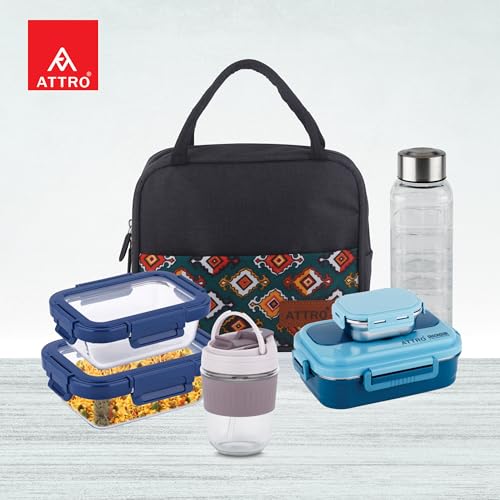 Image of ATTRO Easy Carry Insulated Lunch Bag, 7.5 Liter- Waterproof & Durable, Stylish Carry Bag for Kids, School, Office, Travel & Picnic, Spacious with Easy-to-Carry Handles -Grey