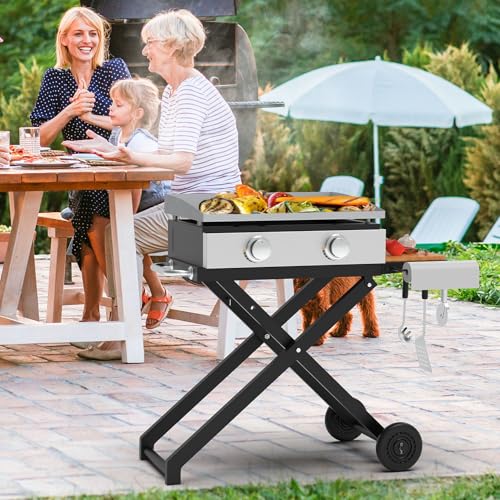 Image of Griddle Stand for Blackstone 22 17 Inch Tabletop Grill, Heavy-Duty Foldable Griddle Table with Wheels, Griddle Trolley Dining Table Cart, Grill Replacement Part for Outdoor Camping BBQ Tailgating