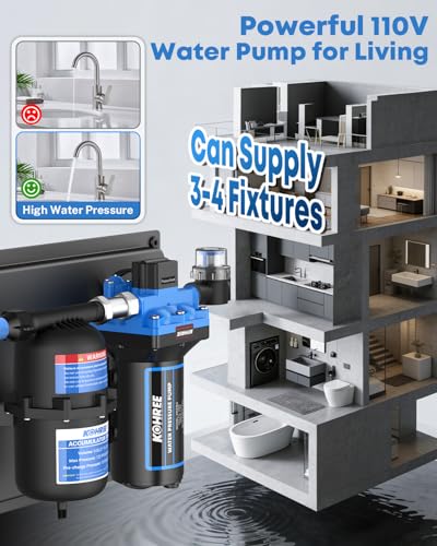 Image of Kohree RV Water Pump 110V AC 5.5GPM 55PSI and 0.75L 125PSI Pre-Pressurized Accumulator Tank, Quiet Water Transfer Pump and Accumulator Tank System for Home Use, RV, Boat, Kitchen, Bathroom, Irrigation