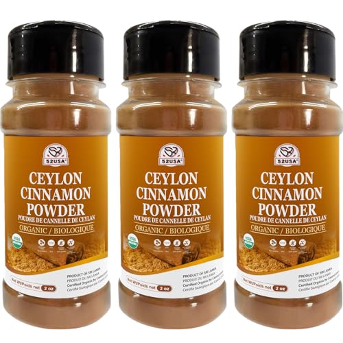 52USA Organic Ceylon Cinnamon Powder, 2 Ounce (Pack of 3), True Cinnamon Farmed in Sri Lanka, Non-GMO, Gluten-Free, Perfect for Baking, Cooking and Beverages
