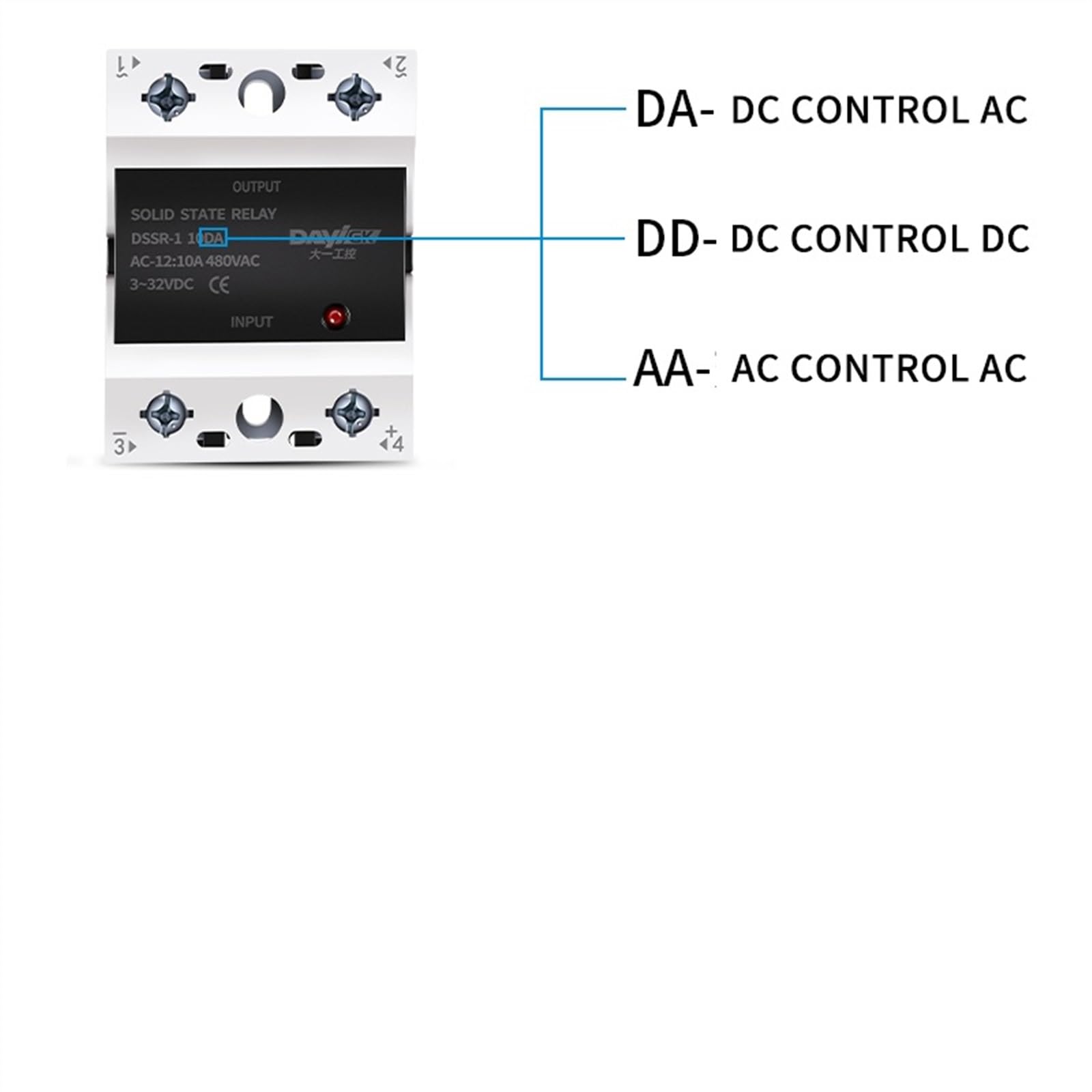 Relè a stato solido 220 V CC controllo AC SSR-40DA modulo monofase 12 V 24V10DD25A(DC control DC,40A)