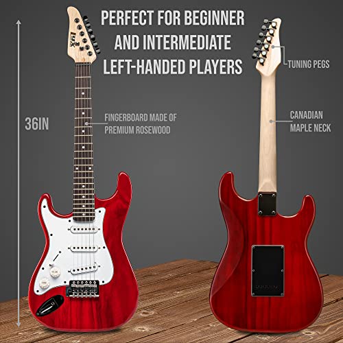 LyxPro Left Hand 36 Inch Electric Guitar and Kit for Lefty Kids with 3/4 Size Beginner’s Guitar, Amp, Six Strings, Two Picks, Shoulder Strap, Digital Clip On Tuner, Cable and Soft Case Gig Bag - Red by LyxPro - Image 3
