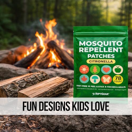 Image of RiptGear Natural Mosquito Patch Stickers for Kids - Insect Citronella Oil Stickers (78 Pack)