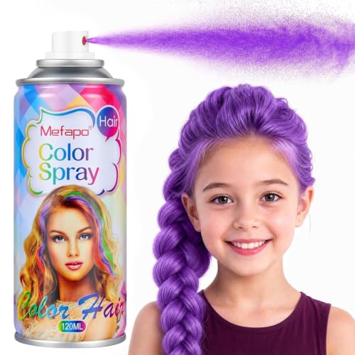 Purple Hair Spray Color Temporary Hair Color Spray for Kids Women Men, Washable One-Time Use Temporary Hair Dye Color Wax, Hair Coloring Natural Hair Style Gel for Cosplay, Party, DIY (Purple, 4.06Oz)