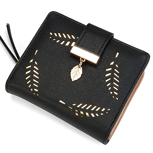 Women's Rose Gold Vegan Leather Leaf Bi-fold Card Coin Holder Small Wallet