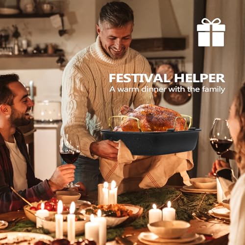 Slow Slog Roasting Pan, 17 Inch x 13 Inch Roaster with Removable Rack, Nonstick Roaster Pan for Roasting Turkey, Meat & Vegetables (Gold) - Thumbnail 5