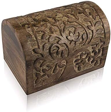 Great Birthday Gift Ideas Handmade Decorative Wooden Jewellery Box Treasure Box Jewellery Organizer Keepsake Box Treasure Chest Trinket Holder Lock Box Watch Box 22 x 15 cms (Antique Finish)
