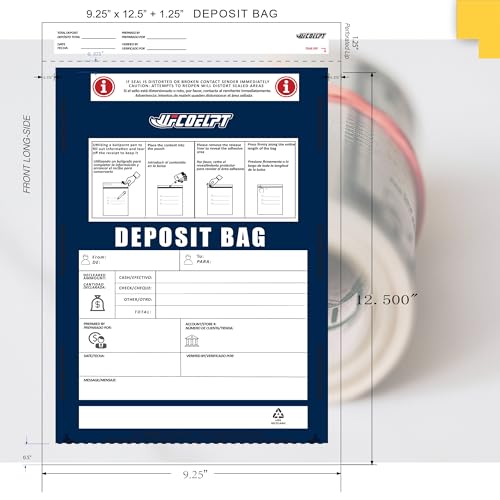 UFCOELPT Clear Plastic Deposit Bags 9"x12" 100-Pack | Tamper-Evident, Sequential Barcodes & Tear-Off Receipt for Bank Deposits, Cash Handling