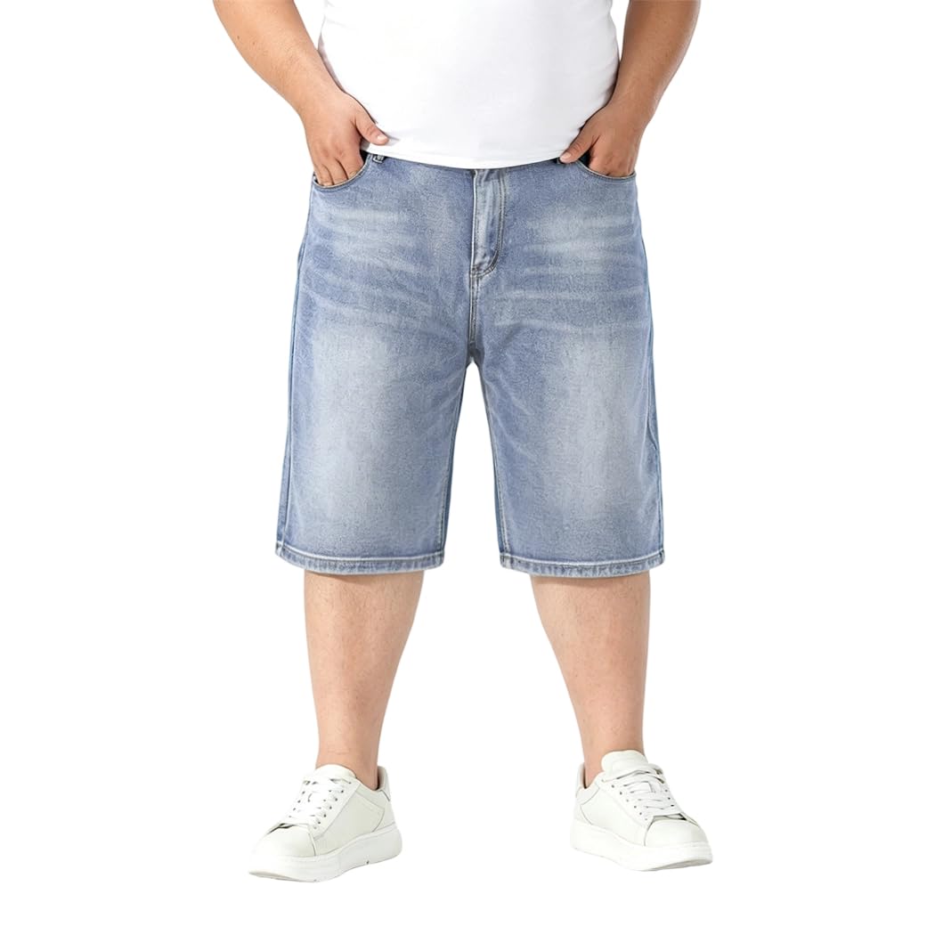 Herren Jeans Shorts Übergröße Männer Denim Shorts Lässige Kurz Jeanshose Loose Fit DK006