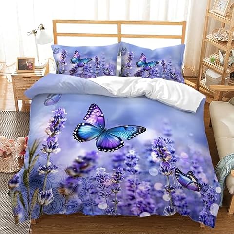 AILONEN 3D Purple Butterfly Duvet Cover Set Cover