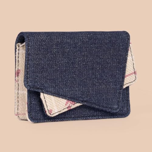 Image of ZOUK Tovi Mini Bag Wallet | Stylish Vegan Denim Crossbody Wallet for Women with Card Slots & Water-Resistant Lining | Handcrafted Small Sling Bag with Silver Chain Strap | Auroville Amethyst