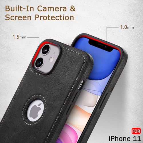 Image of Leather Case for Apple iPhone 11 Premium Protective Stylish Slim Cover with Shockproof Raised Edges Black
