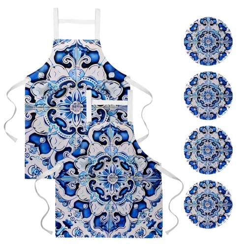 Tabliers imperméables avec poches lot de 2 cuisine carreaux